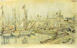 塞纳河上的驳船；塞纳河上的Peniches， 作者 马克西米利安·卢斯（Maximilien Luce）