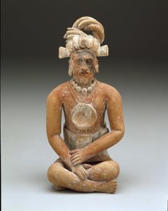 坐着的大胡子男人，古典晚期，约600-900（陶瓷和油漆） 作者 玛雅玛雅人