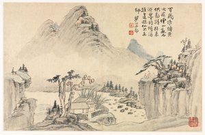 仿照古代大师的各种风格的风景画，1690年。 作者 梅青