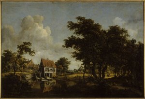 磨坊，1664 年至 1668 年间（油画） 作者 迈德特·霍贝玛