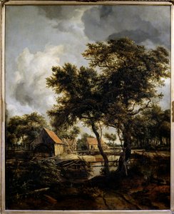 Meindert Hobbema (1638-1709) (ec.flam.) 17 世纪太阳的水磨坊绘画。 0,8x0,66 m 巴黎，卢浮宫。