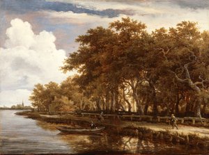 阿姆斯特尔河沿岸风景，约 1660 年（油画板） 作者 迈德特·霍贝玛