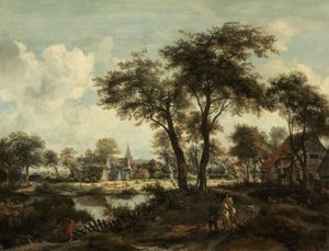 池边的村庄，约1670年。 作者 迈德特·霍贝玛