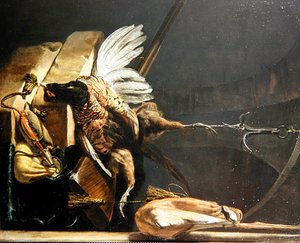 挂在钩子上的死野鸡静物画 作者 Melchior de Hondecoeter