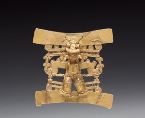 动物头像吊坠，c。 1000-1550（铸金）