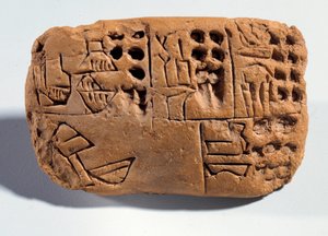 美索不达米亚：有楔形文字铭文的生土碑。苏美尔地区。公元前3300年 巴黎，卢浮宫博物馆 作者 美索不达米亚学校