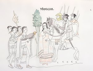 赫尔南多·科尔特斯（1485-1547）和阿兹台克人的会议，照片来自墨西哥印第安人图片历史Lienzo de Tlaxcala的传真，1850年，1592年 作者 墨西哥学校