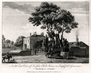 1775年，萨里郡埃格姆附近的恩格尔菲尔德格林（Englefield Green）上的约翰·艾维斯爵士爵士屋（Sir John Elvils House）的东北景观 作者 迈克尔·安吉洛·鲁克（Michael Angelo Rooker）