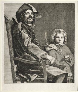 抽着烟斗的人和一个小男孩，c。 1660。 作者 迈克尔·斯威特斯