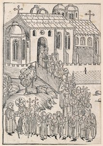 基督迎接一个朝圣者，约1491年 作者 迈克尔·沃尔吉姆特