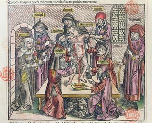 在“Liber Chronicarum Mundi”木刻后，特伦特的西蒙殉道，1493年出版纽伦堡