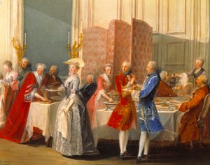 屏幕旁边的客人与自助餐。 “ Le The al”英国人的细节在Quatre-Glaces沙龙中服务