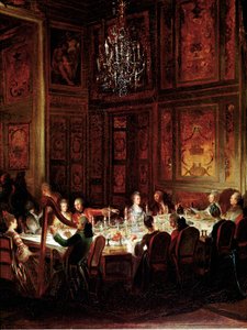 路易·弗朗索瓦·德孔蒂王子的晚餐，圣殿宫殿””细节。 Michel Barthelemy Ollivier (1712-1784) 1766 年作画 0,56x0,71 凡尔赛宫，城堡博物馆