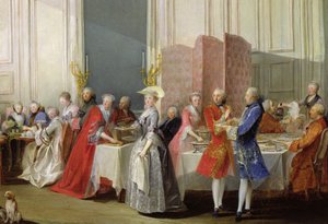 英国的Conon de Quatre英国茶馆在孔蒂王子宫（1717-76）Palais du Temple，客人的详细信息，1766