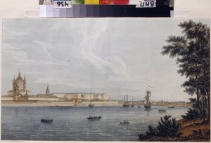 圣彼得堡的斯莫尔尼修道院。 米歇尔·弗朗索瓦·达曼-德马特赖特 (Damam Demartrait) (1763-1827) 的作品，版画和水彩