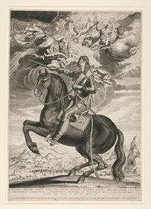 路易十三（波旁王朝）（1601-1603 年）33 岁时的骑马肖像。风景画出自卡洛之手