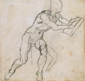 男子裸体坐姿，约1490-1560年 作者 米开朗基罗（Michelangelo Buonarroti）