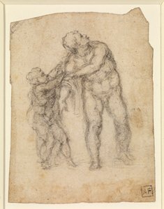 埃涅阿斯和一个孩子（正面）（纸上铅笔）[见 5934523] 作者 米开朗基罗（Michelangelo Buonarroti）