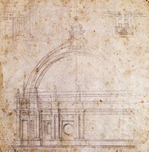 梵蒂冈圣彼得大教堂穹顶设计图，米开朗基罗（1475-1564）设计，意大利 作者 米开朗基罗（Michelangelo Buonarroti）