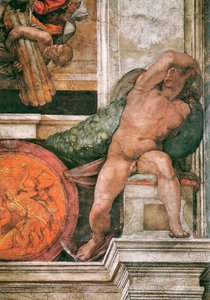 梵蒂冈西斯廷教堂天花板的细节，1508-1512年。   作者 米开朗基罗（Michelangelo Buonarroti）
