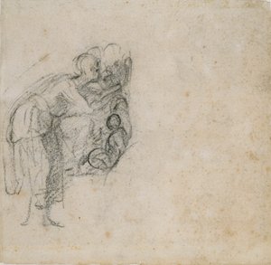 素描书中的一页：一个穿黑衣服的女人，约1490-1560年 作者 米开朗基罗（Michelangelo Buonarroti）