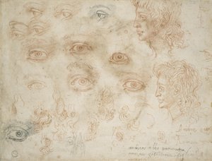 两头研究，第1525页（粉笔在纸上） 作者 米开朗基罗（Michelangelo Buonarroti）