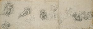 睡觉的使徒和其他人物的研究，16世纪 作者 米开朗基罗（Michelangelo Buonarroti）