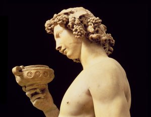 巴克斯的醉酒，他的头部细节，雕塑米开朗基罗Buonarroti 1475-1564,1496-97大理石细节52672