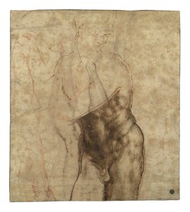 复活的基督，四分之三长的裸体，从右边往下看 作者 米开朗基罗（Michelangelo Buonarroti）