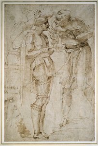 谈话中的三个男人（笔和棕色墨水在纸上） 作者 米开朗基罗（Michelangelo Buonarroti）