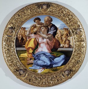 东多尼：有施洗者圣约翰孩子的神圣家庭--板上油画 作者 米开朗基罗（Michelangelo Buonarroti）