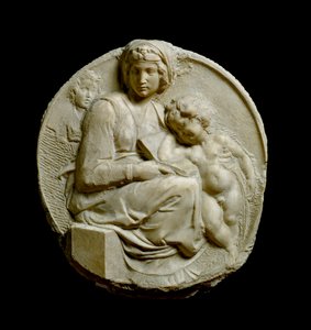 圣母子与施洗者圣约翰的孩子Madonna Pitti或Tondo Pitti。米开朗基罗-布纳罗蒂（Michelangelo Buonarroti dit Michel Ange）的压花大理石袜（Michelangelo或Michelangelo 作者 米开朗基罗（Michelangelo Buonarroti）