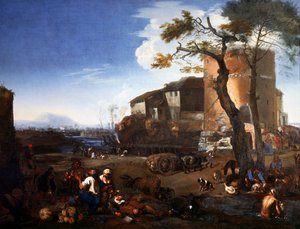 乡村节日，由Michelangelo Cerquozzi，又称Michelangelo delle Battaglie（1602-1660）创作，布面油画，cm 98.5 x 132。