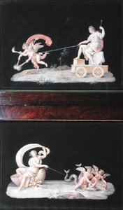 永恒和加拉太，一组六个全神贯注的场景中的两个（水粉画）（另见227490）。