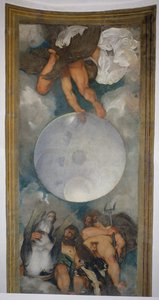 1597年的元素，宇宙和十二生肖的象征（石膏上油）（详见107110） 作者 米开朗基罗·梅里西·卡拉瓦乔