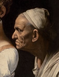 从朱迪思和Holofernes，1599年的仆人的细节 作者 米开朗基罗·梅里西·卡拉瓦乔