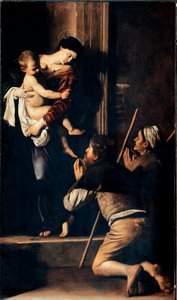 Madonna dei pellegrini also known as Madonna di Loreto (Madonna des Pelerins or Madonna de Lorette). Painting by Michelangelo Merisi dit Il Caravaggio (The Caravaggio) (1571-1610) 1603-1605 Dim. 260x150 cm Rome, Chiesa di Sant 