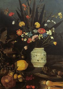 花草静物（布面油画）（624933的细节 作者 Michelangelo Merisi da Caravaggio