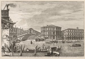 威尼斯的景色：里亚托桥和市场，1741年。 作者 米歇尔·玛丽埃斯基（Michele Marieschi）