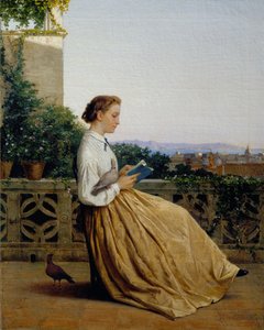 露台上的阅读，约 1875 年（布面油画） 作者 米歇尔·泰德斯科（Michele Tedesco）