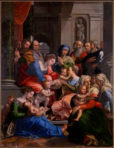 "" La Sainte Parente "" (The Holy kinship) 绘画作者 Michael Coxcie (Michiel Coxien) (De Coxien, De Coxcie, Coxius, Van Coxcie and Coxie) (1499-1592) 1540 木版油 暗淡 245x191 cm Kremsmuenster Abbey Austria