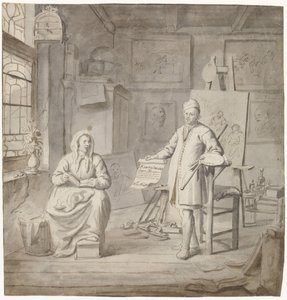 画家 Michiel Comans 和他的第三任妻子 Elisabeth van der Mersche 在工作室 作者 米歇尔·范·穆瑟（Michiel van Musscher）