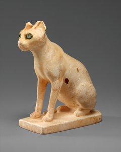一只猫的形状的化妆品容器，c.1990-1900 BC（彩绘石灰华，铜，石英晶体）