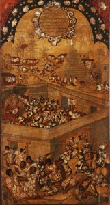 征服墨西哥》，面板 VII，约 1696-1715 年（木板上的颜料）