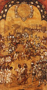 征服墨西哥，第五板块，约1696-1715（木板画） 作者 米格尔·冈萨雷斯