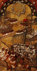 征服墨西哥，第二十二小组，约1696-1715（木板画） 作者 米格尔·冈萨雷斯