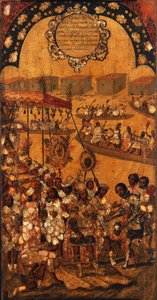 征服墨西哥，第十板块，约1696-1715（木板画） 作者 米格尔·冈萨雷斯