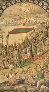 欢迎蒙特祖玛 (Moctezuma, Moteuczoma, Motecuhzoma)(1466-1520) - Hernan Cortes par Gonzalez, Miguel 和 Juan 征服墨西哥（活跃于 17 世纪末）。 木头油彩，尺寸：97x53