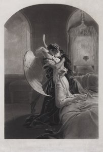 塔玛拉和恶魔。米哈伊尔·莱蒙托夫（Mikhail Lermontov）的诗歌《恶魔》插图c。 1880年