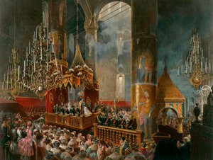 俄罗斯沙皇玛丽亚·亚历山德罗夫娜（Tsarina Maria Alexandrovna）加冕，莫斯科，1856年。 作者 Zichy的Mihaly